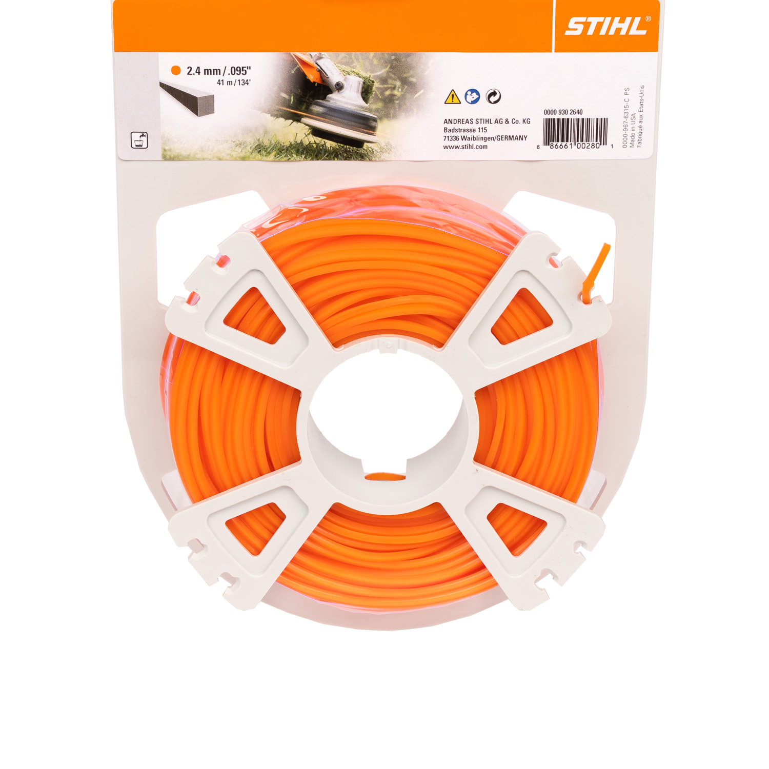 STIHL Mähfaden quadratisch, 2,4 mm Ø, orange