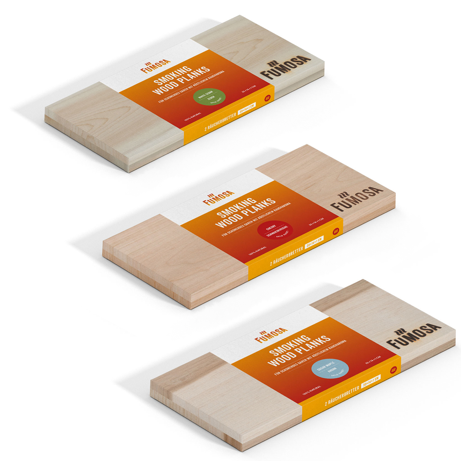 FUMOSA Räucherbretter Set, 3 Sorten je 2 Stk.