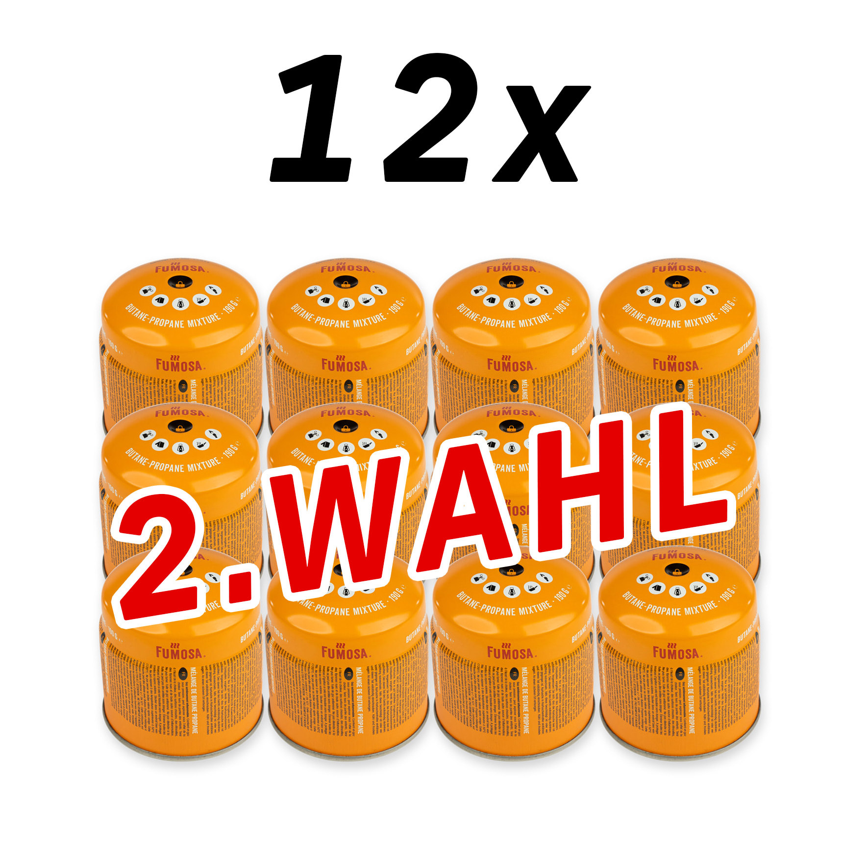 12x FUMOSA Gaskartusche 190g (2. Wahl)