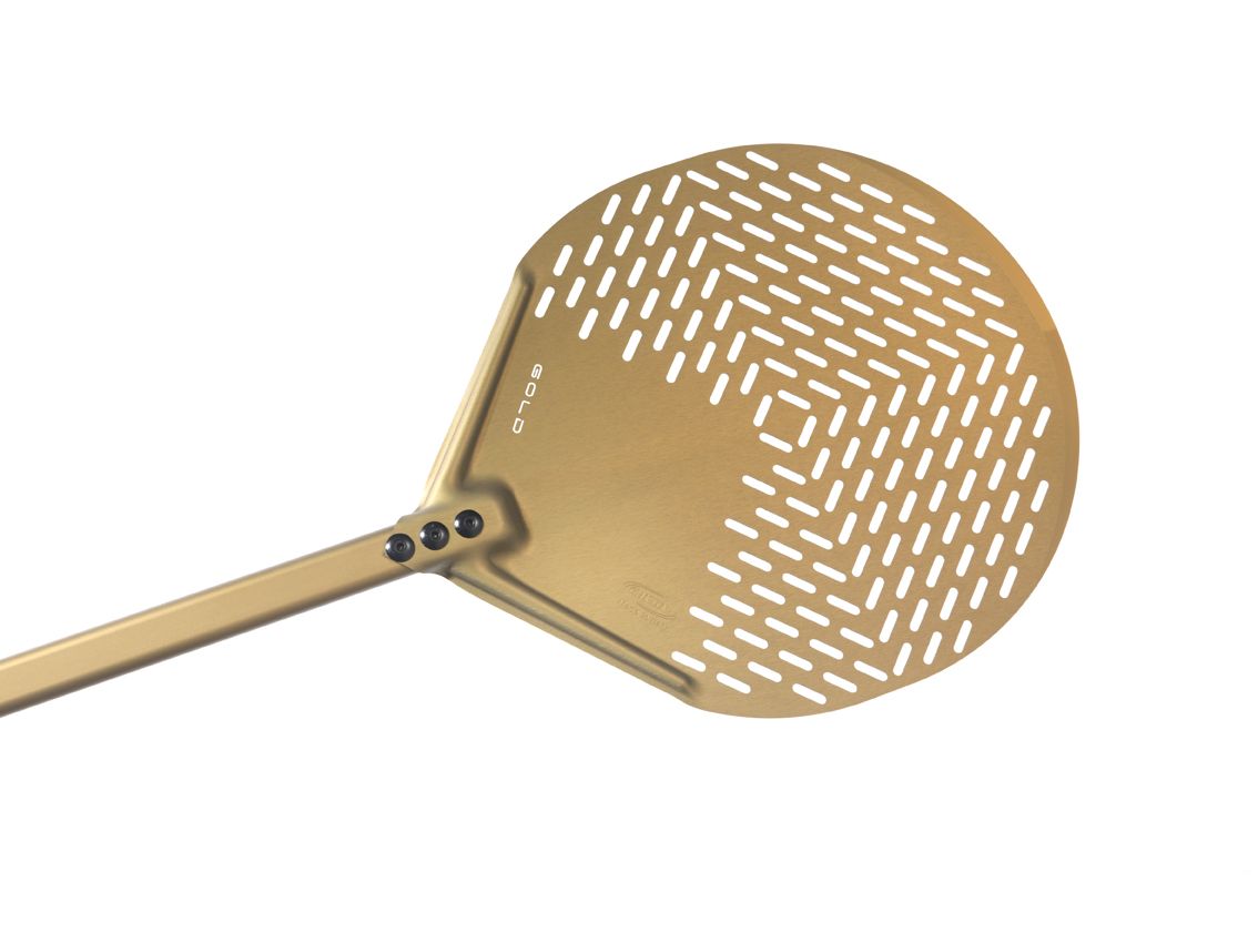 Gi.Metal »Linea Gold« abgerundeter Pizzaheber mit langem Stiel (150 cm), perforiert