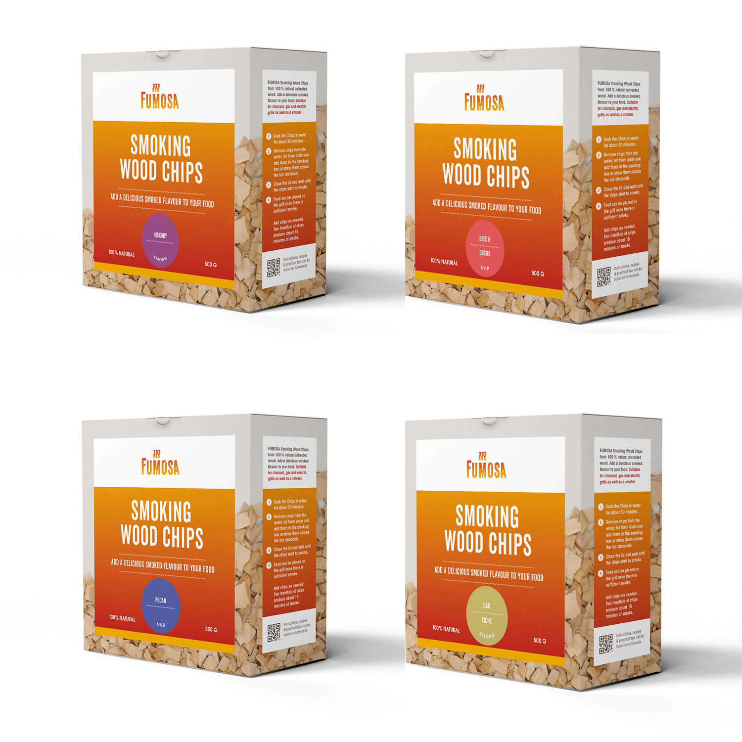 FUMOSA Räucherchips Set; 4 Sorten je 500 g 